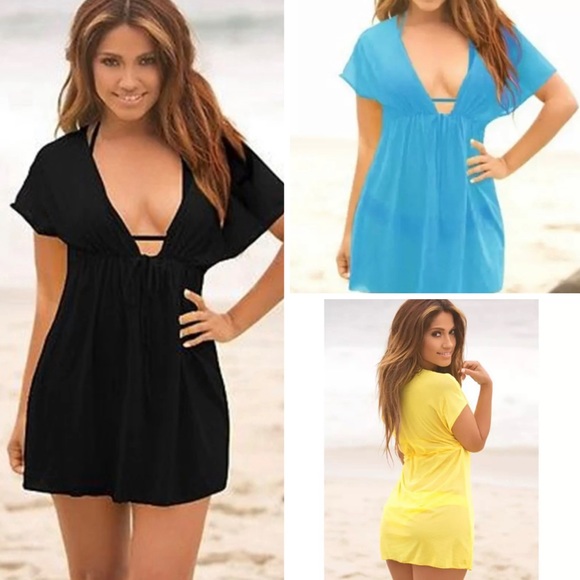 Deep V-neck Bikini Cover Up Plum Purple - Picture 5 of 8